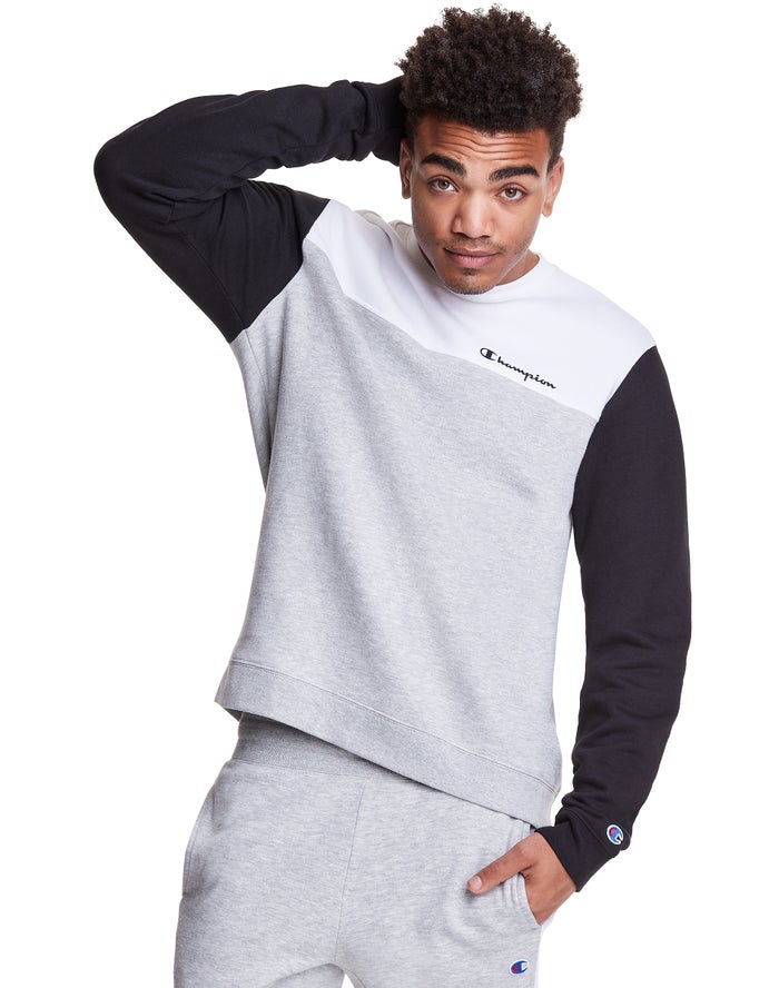 Champion Colorblock Fleece Crew Erkek Sweatshirt Gri ( TWVFLC813 )